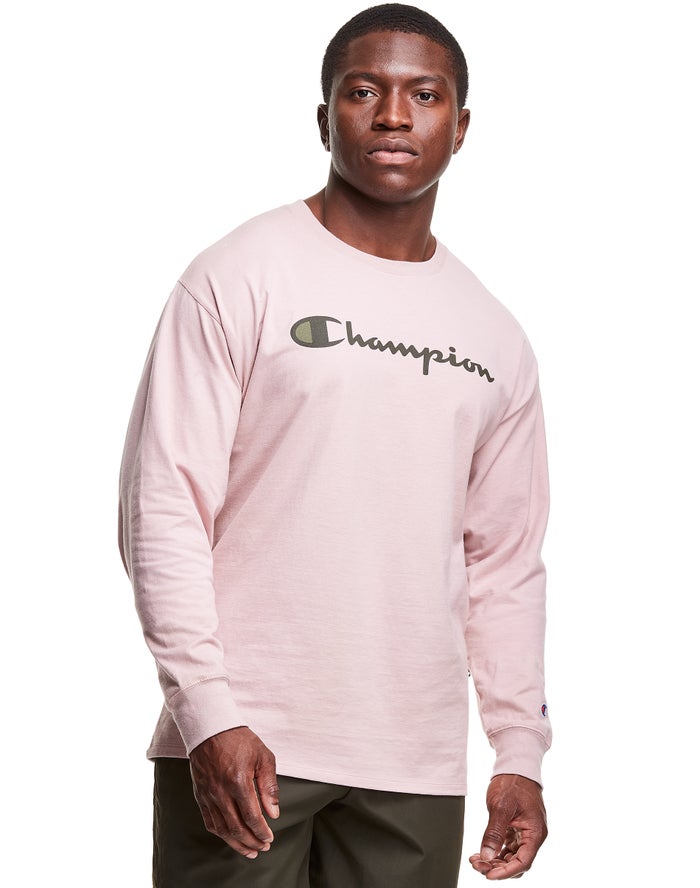 Champion Mens T-Shirt NZ - Classic Long-Sleeve Script Logo Rose ( 5607-MJASB )